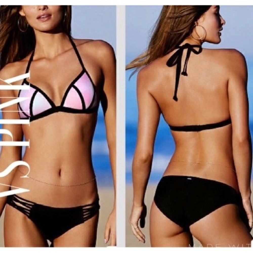 VS PINK Black Cage Caged Strappy Triangle Low Rise Bikini - Picture 10 of 14